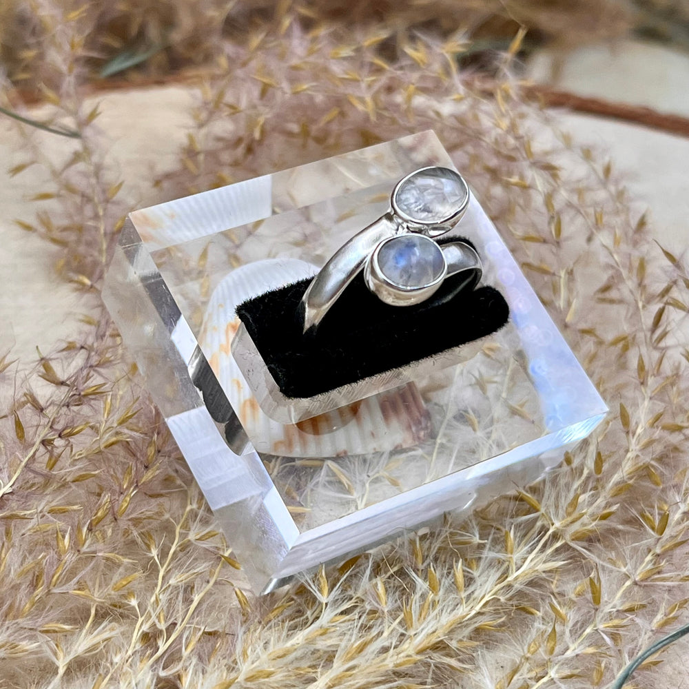 Weißer Labradorit / Mondstein Ring  925 Sterlingsilber verstellbar