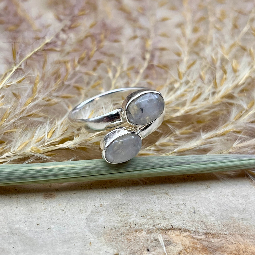 Weißer Labradorit / Mondstein Ring  925 Sterlingsilber verstellbar