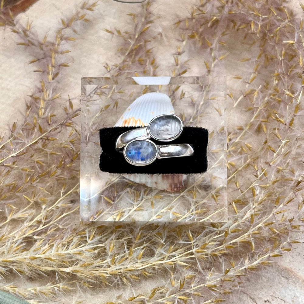 Weißer Labradorit / Mondstein Ring  925 Sterlingsilber verstellbar