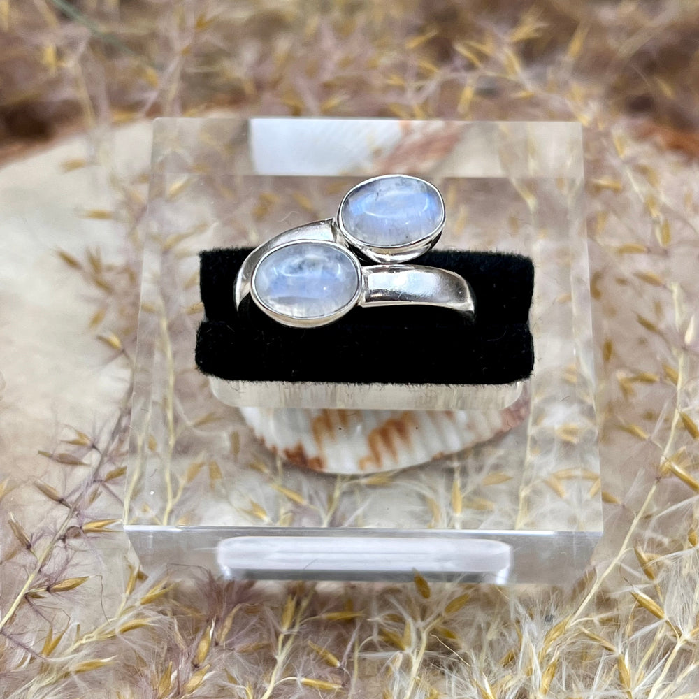 Weißer Labradorit / Mondstein Ring  925 Sterlingsilber verstellbar