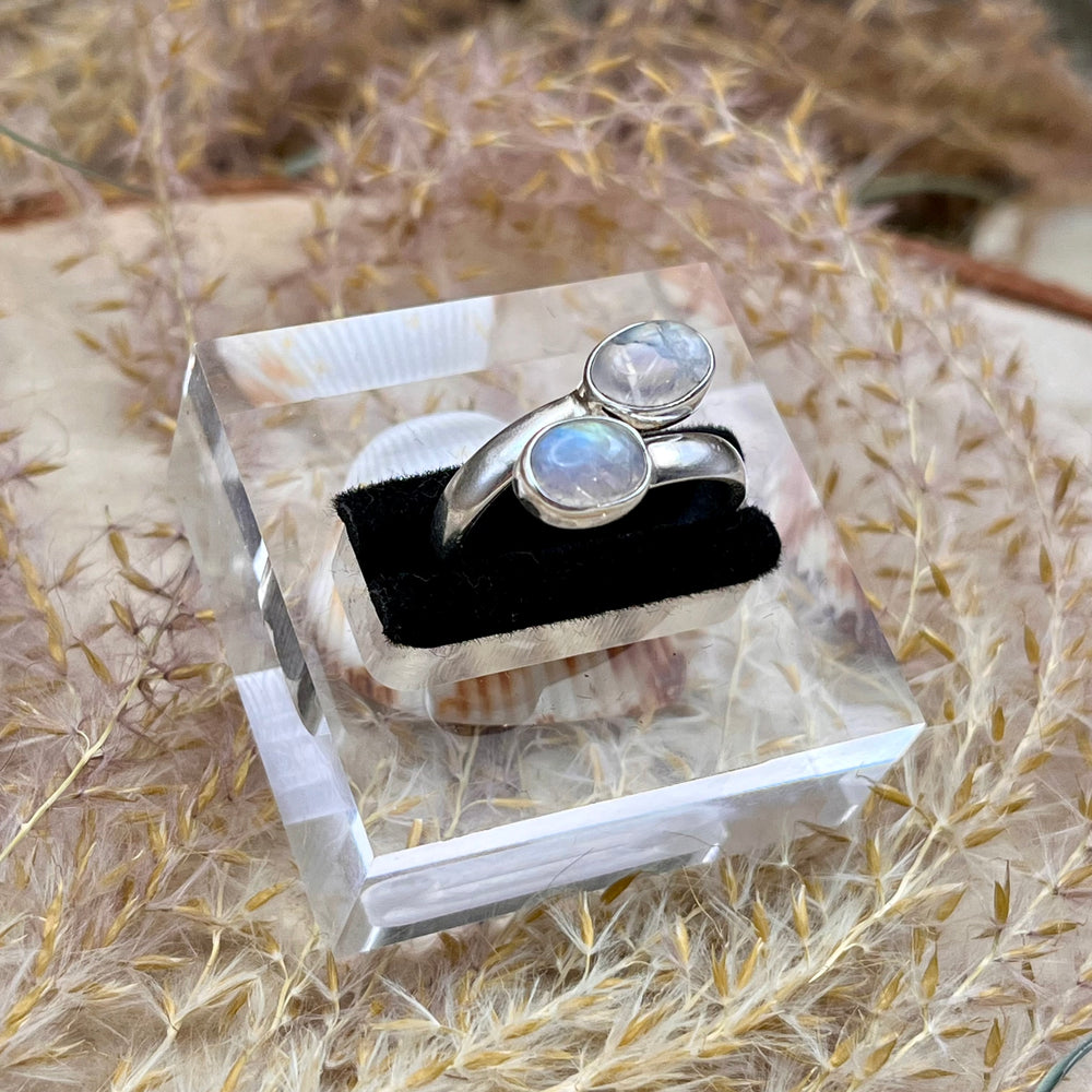 Weißer Labradorit / Mondstein Ring  925 Sterlingsilber verstellbar