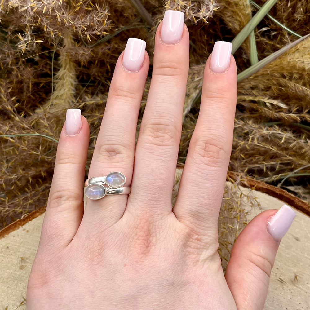 Weißer Labradorit / Mondstein Ring  925 Sterlingsilber verstellbar