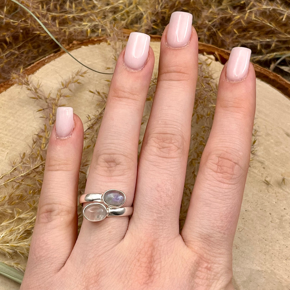 Weißer Labradorit / Mondstein Ring  925 Sterlingsilber verstellbar