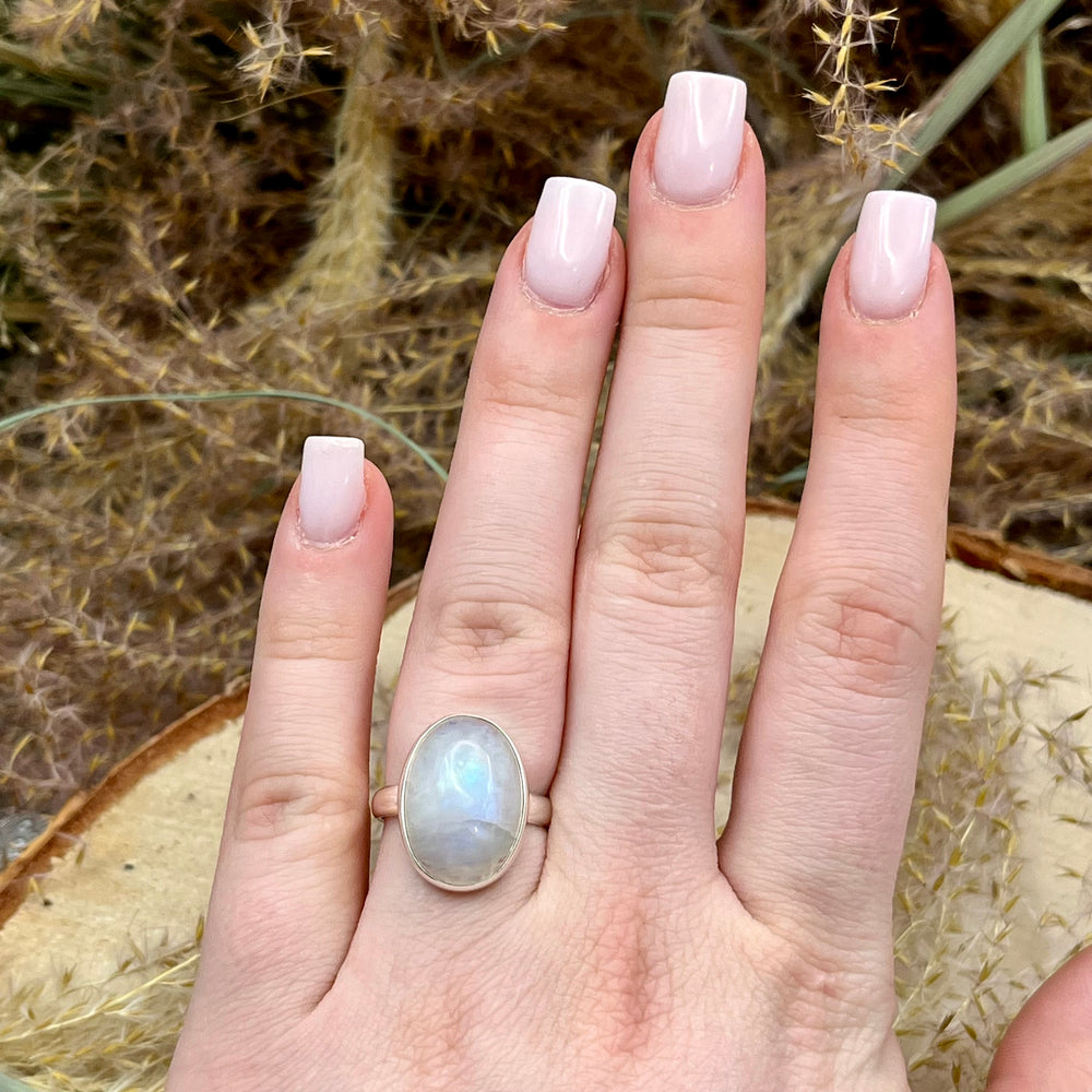 Weißer Labradorit / Mondstein Ring  925 Sterlingsilber Gr. 58