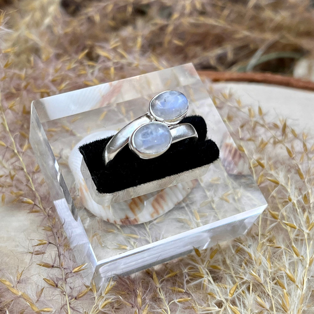 Weißer Labradorit / Mondstein Ring  925 Sterlingsilber verstellbar
