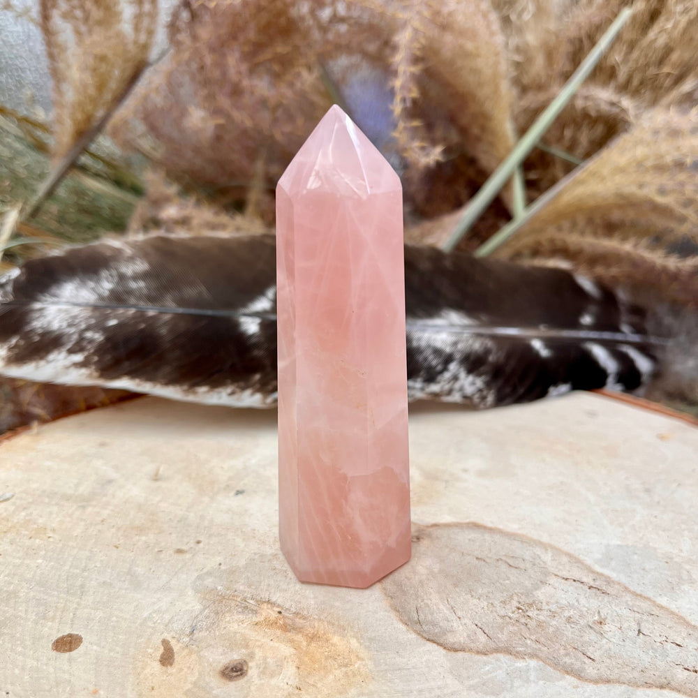 Rosenquarz Point Obelisk – Handgeschliffenes Unikat in zartem Rosa