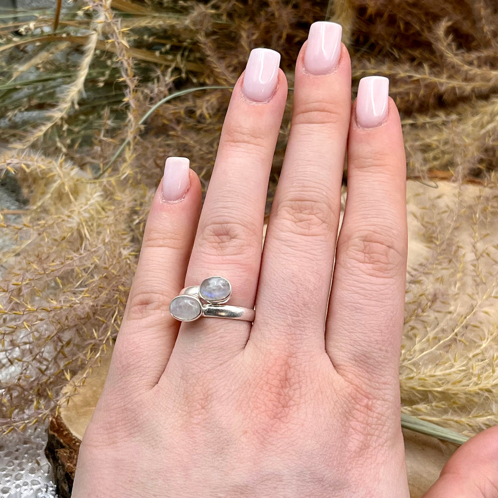 Weißer Labradorit / Mondstein Ring  925 Sterlingsilber verstellbar