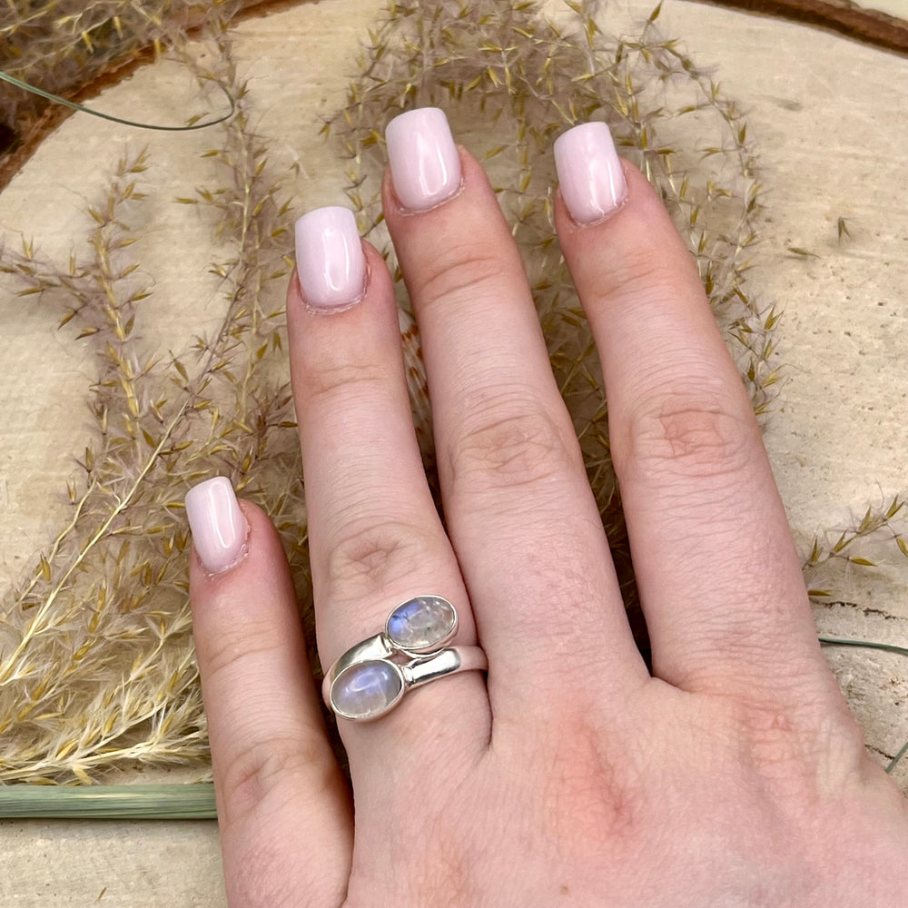 Weißer Labradorit / Mondstein Ring  925 Sterlingsilber verstellbar