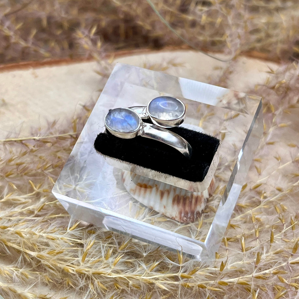 Weißer Labradorit / Mondstein Ring  925 Sterlingsilber verstellbar