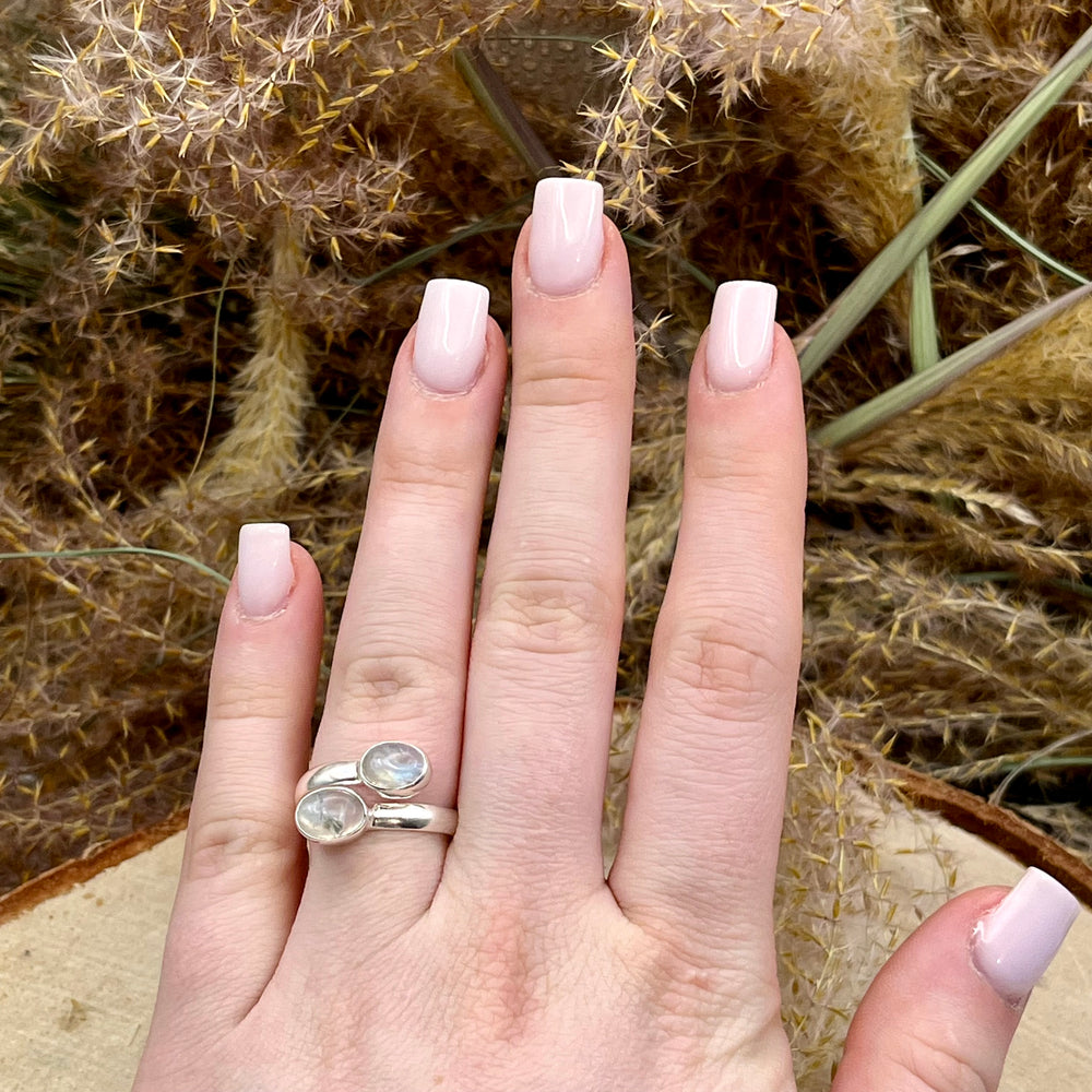 Weißer Labradorit / Mondstein Ring  925 Sterlingsilber verstellbar
