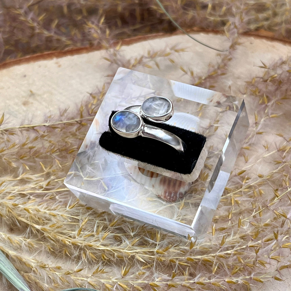 Weißer Labradorit / Mondstein Ring  925 Sterlingsilber verstellbar