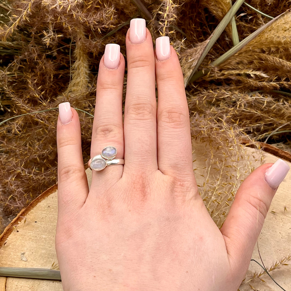 Weißer Labradorit / Mondstein Ring  925 Sterlingsilber verstellbar