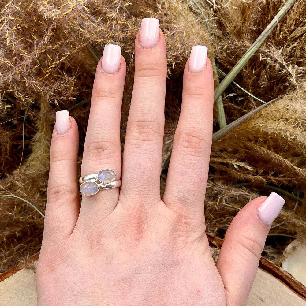 Weißer Labradorit / Mondstein Ring  925 Sterlingsilber verstellbar