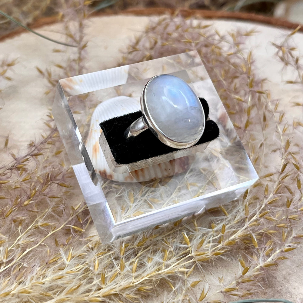 Weißer Labradorit / Mondstein Ring  925 Sterlingsilber Gr. 58