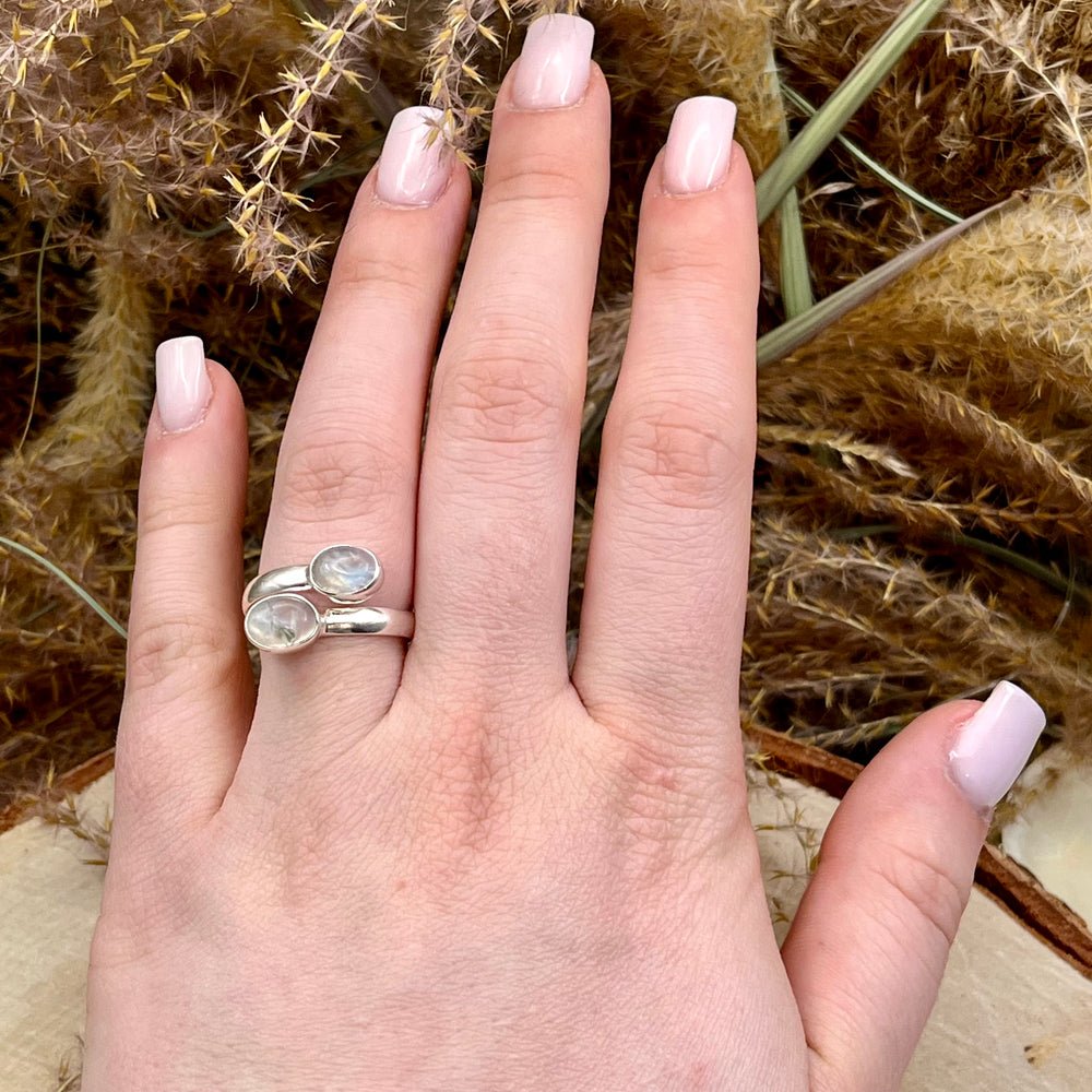 Weißer Labradorit / Mondstein Ring  925 Sterlingsilber verstellbar