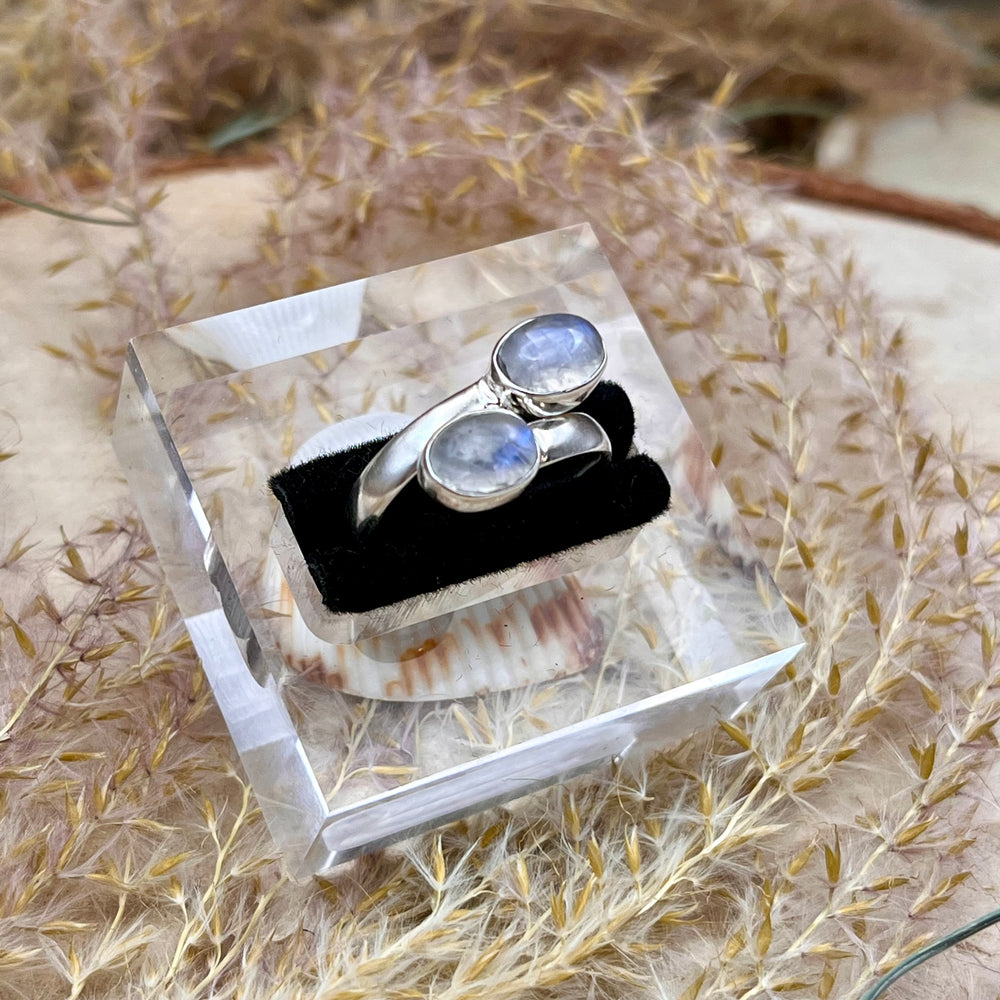 Weißer Labradorit / Mondstein Ring  925 Sterlingsilber verstellbar