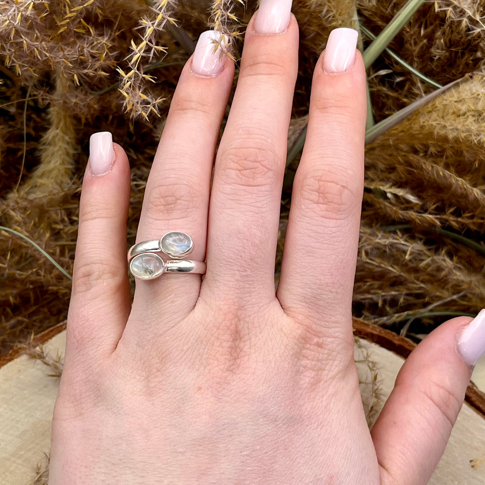 Weißer Labradorit / Mondstein Ring  925 Sterlingsilber verstellbar