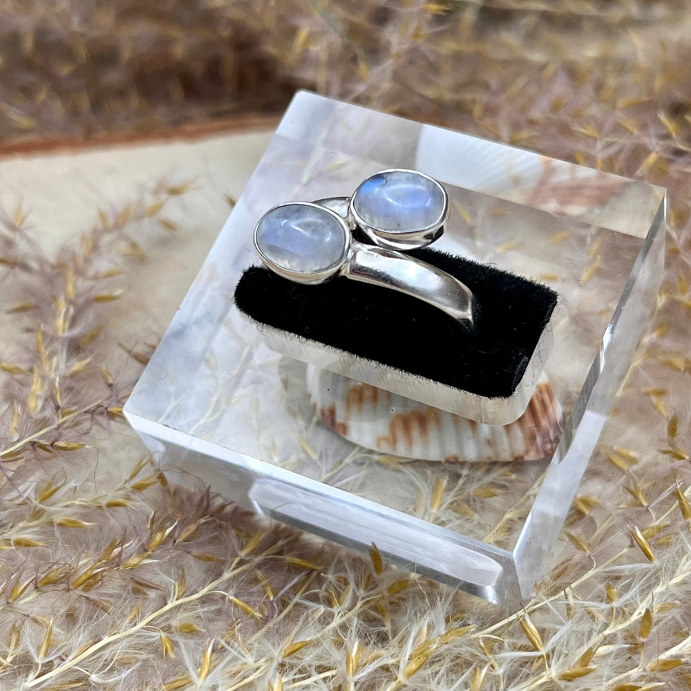 Weißer Labradorit / Mondstein Ring  925 Sterlingsilber verstellbar