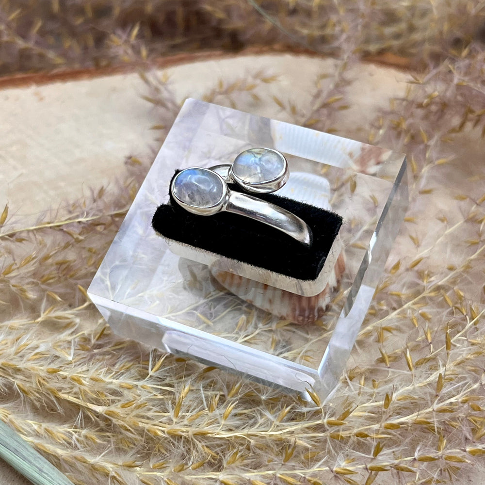 Weißer Labradorit / Mondstein Ring  925 Sterlingsilber verstellbar
