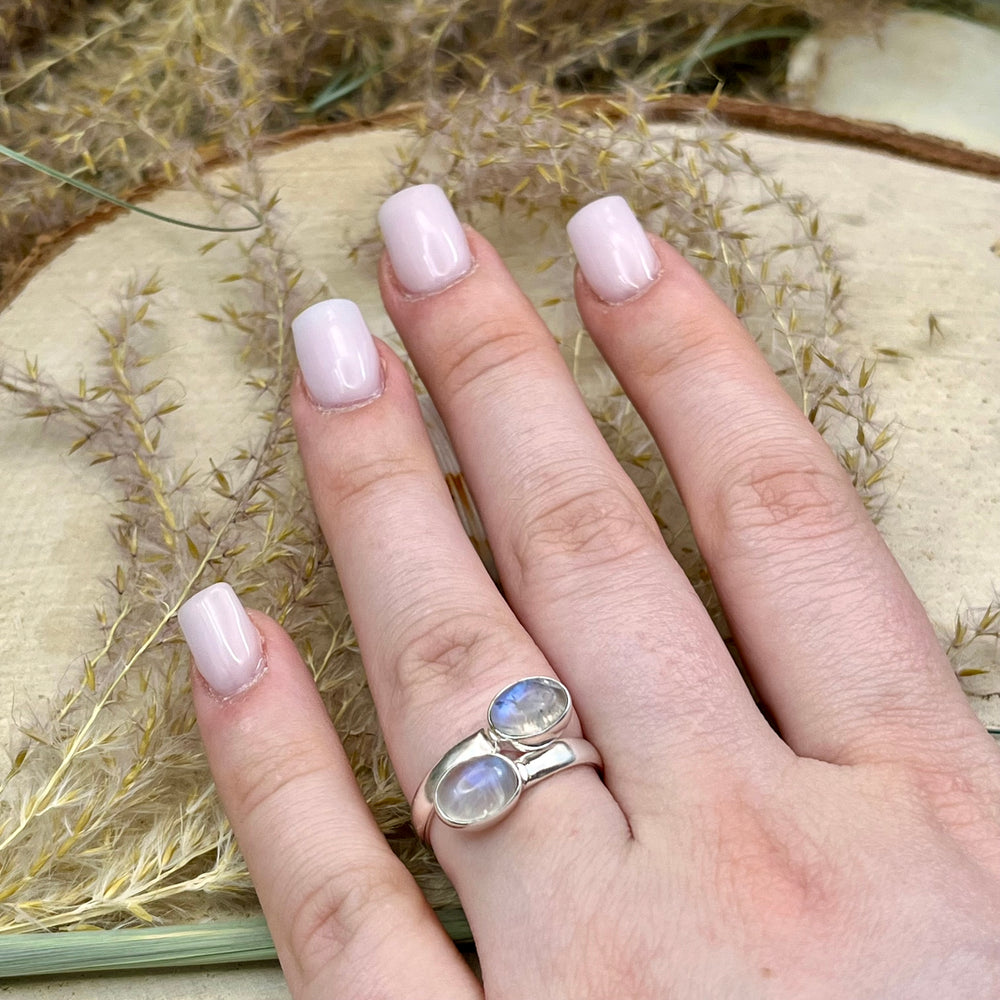 Weißer Labradorit / Mondstein Ring  925 Sterlingsilber verstellbar