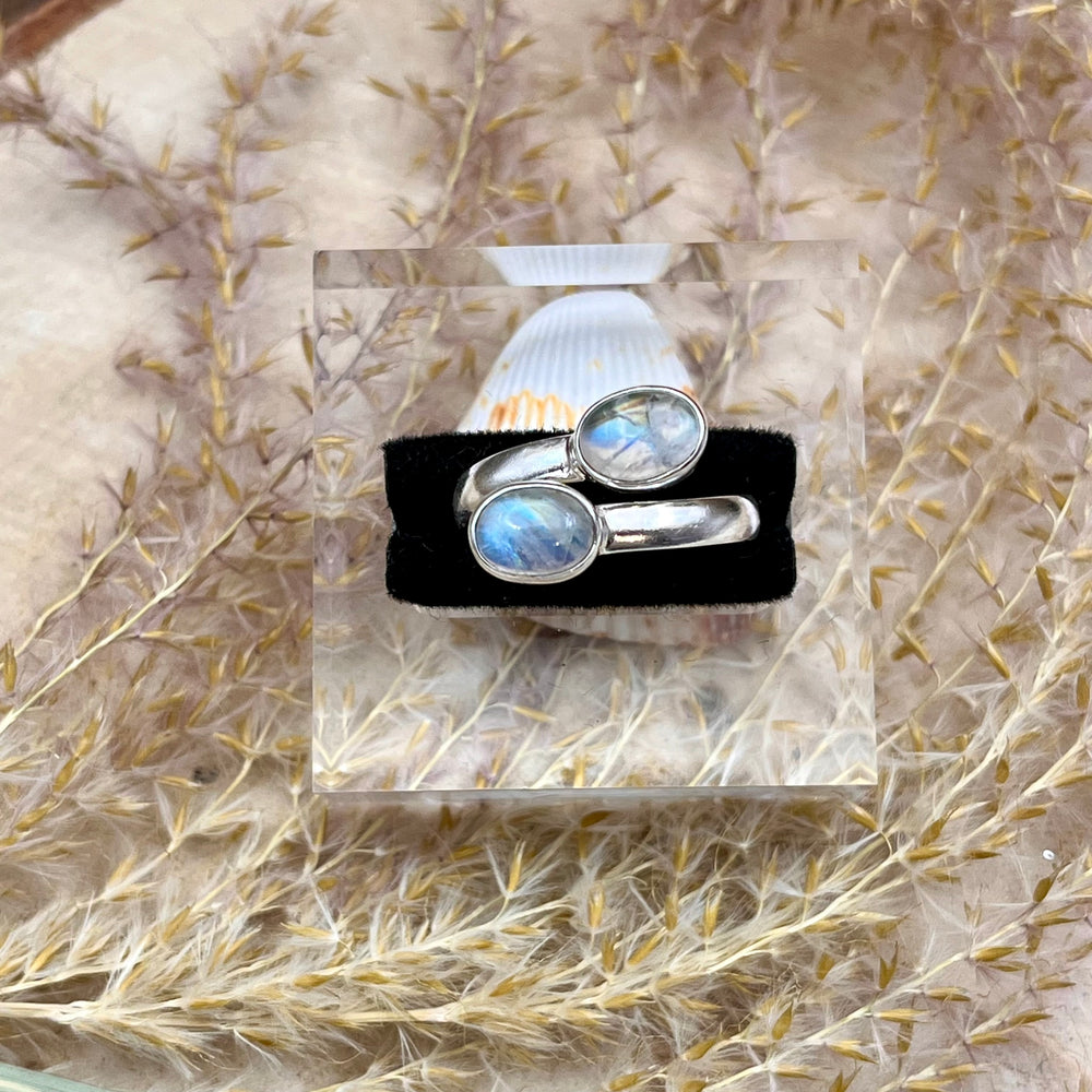 Weißer Labradorit / Mondstein Ring  925 Sterlingsilber verstellbar