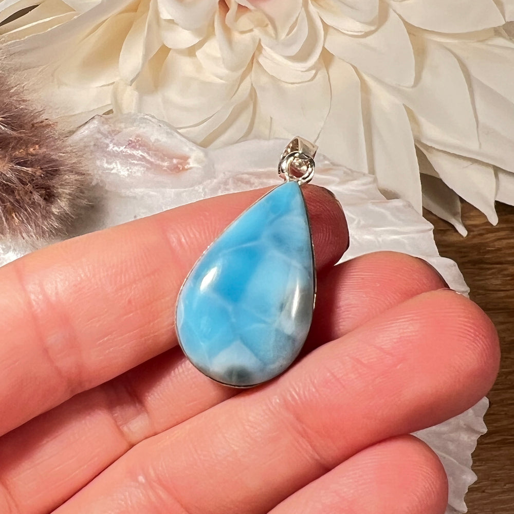 Kettenanhänger Larimar Tropfen in 925 Silber gefasst