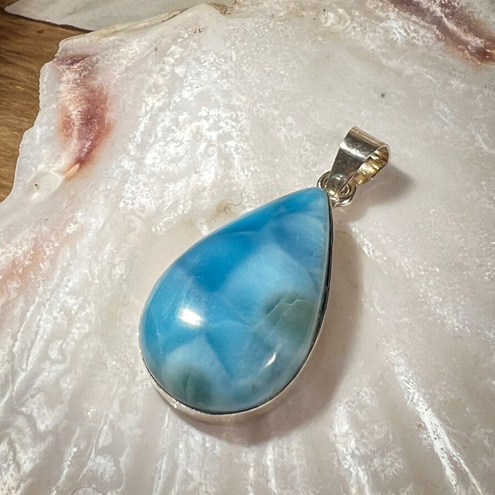 Kettenanhänger Larimar Tropfen in 925 Silber gefasst