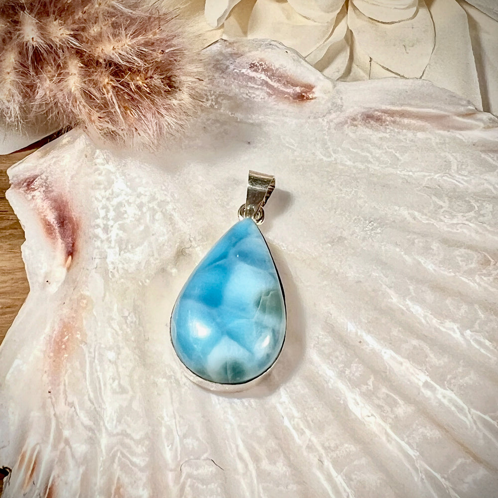 Kettenanhänger Larimar Tropfen in 925 Silber gefasst