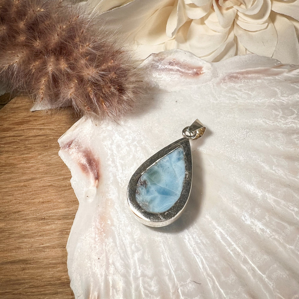 Kettenanhänger Larimar Tropfen in 925 Silber gefasst