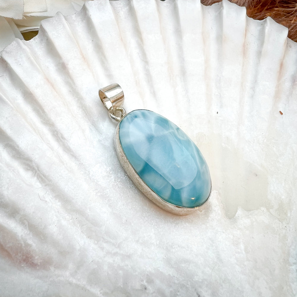 Kettenanhänger Larimar Oval in 925 Silber gefasst