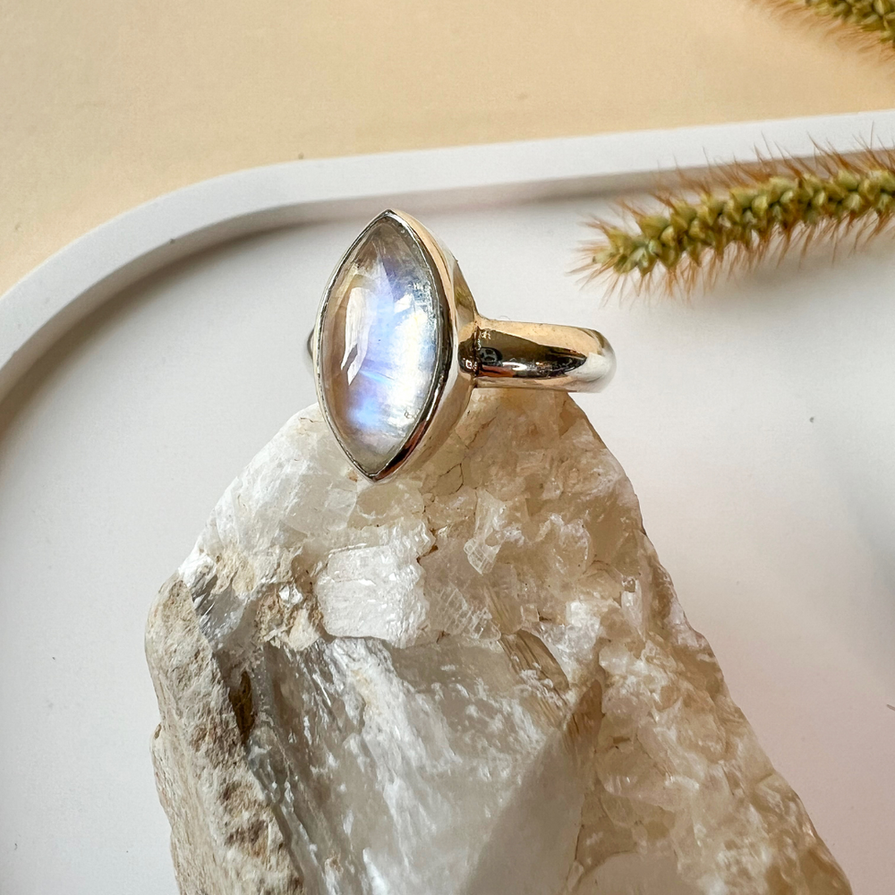 Weißer Labradorit / Mondstein Ring  925 Sterlingsilber Gr. 54