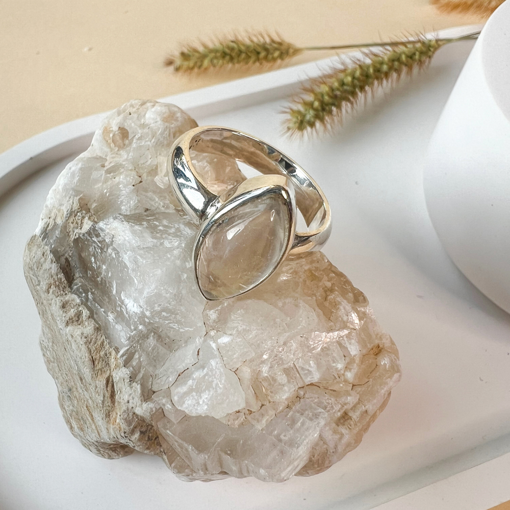 Weißer Labradorit / Mondstein Ring  925 Sterlingsilber Gr. 54